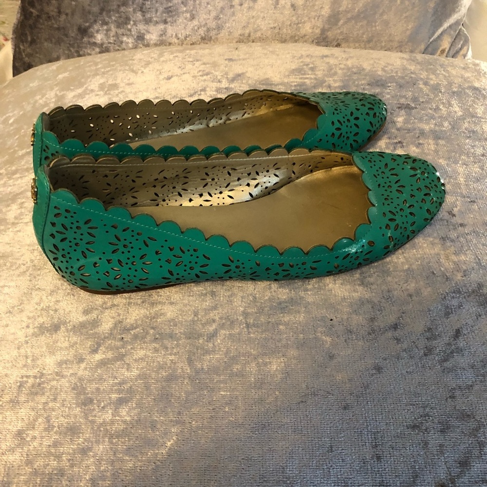Green and gold Coach flats